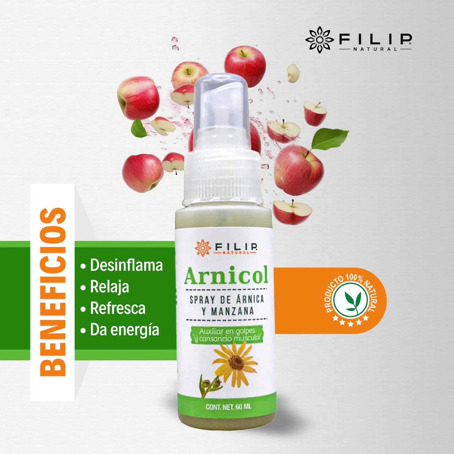 Arnicol, Spray Desinflamatorio Árnica Y Manzana, 60ml.