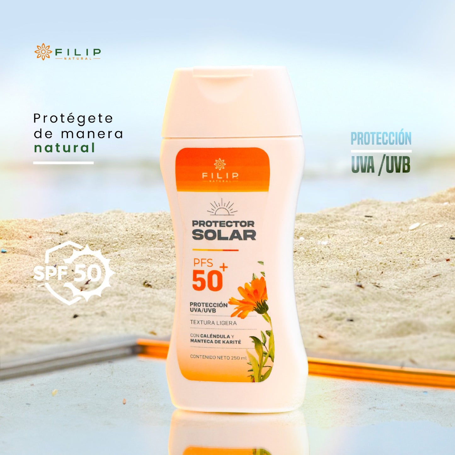 Bloqueador Solar Corporal FPS 50+ con Manteca de Karité, 250 ml.