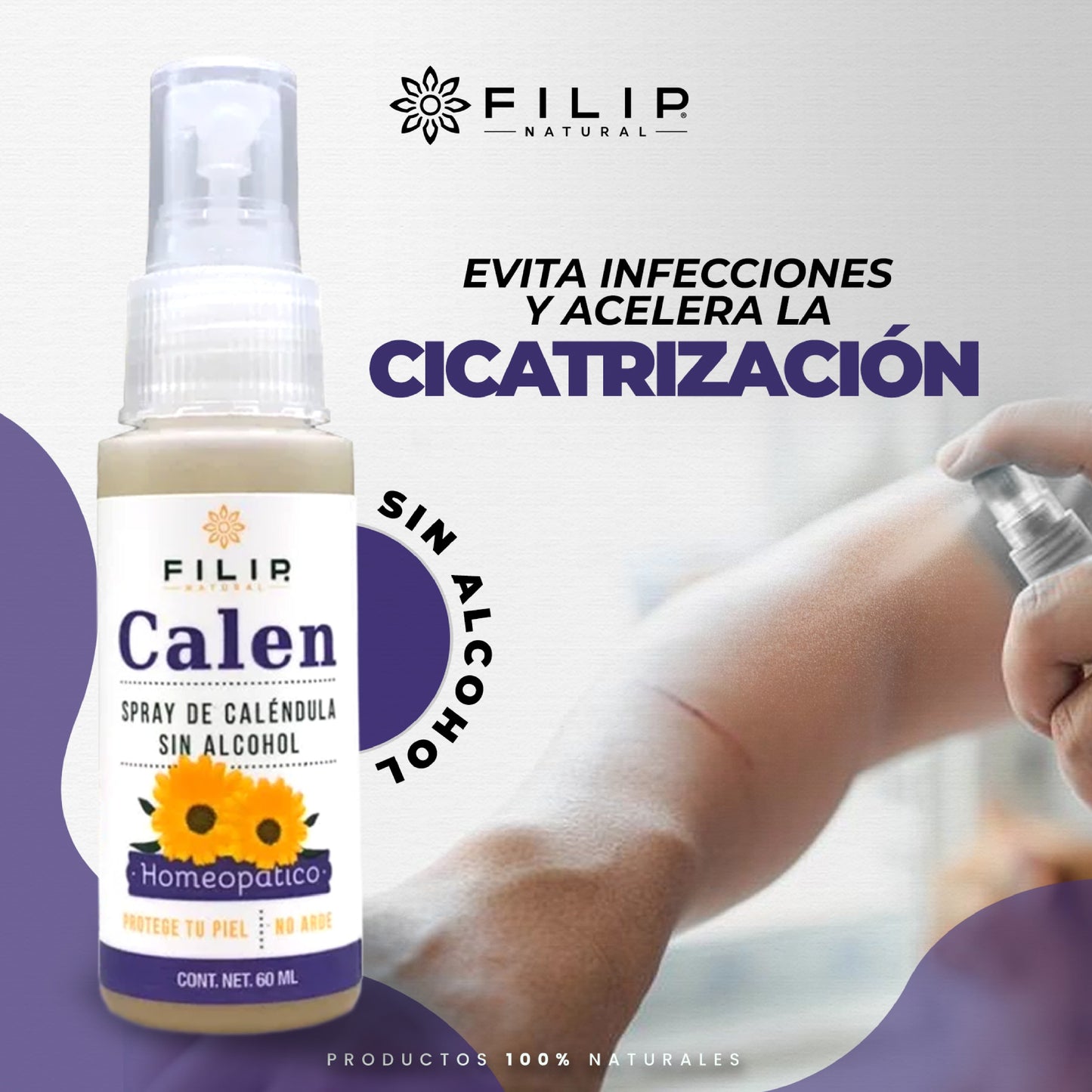 Spray de Caléndula Sin Alcohol – Auxiliar en Irritaciones y Quemaduras, 60ml.