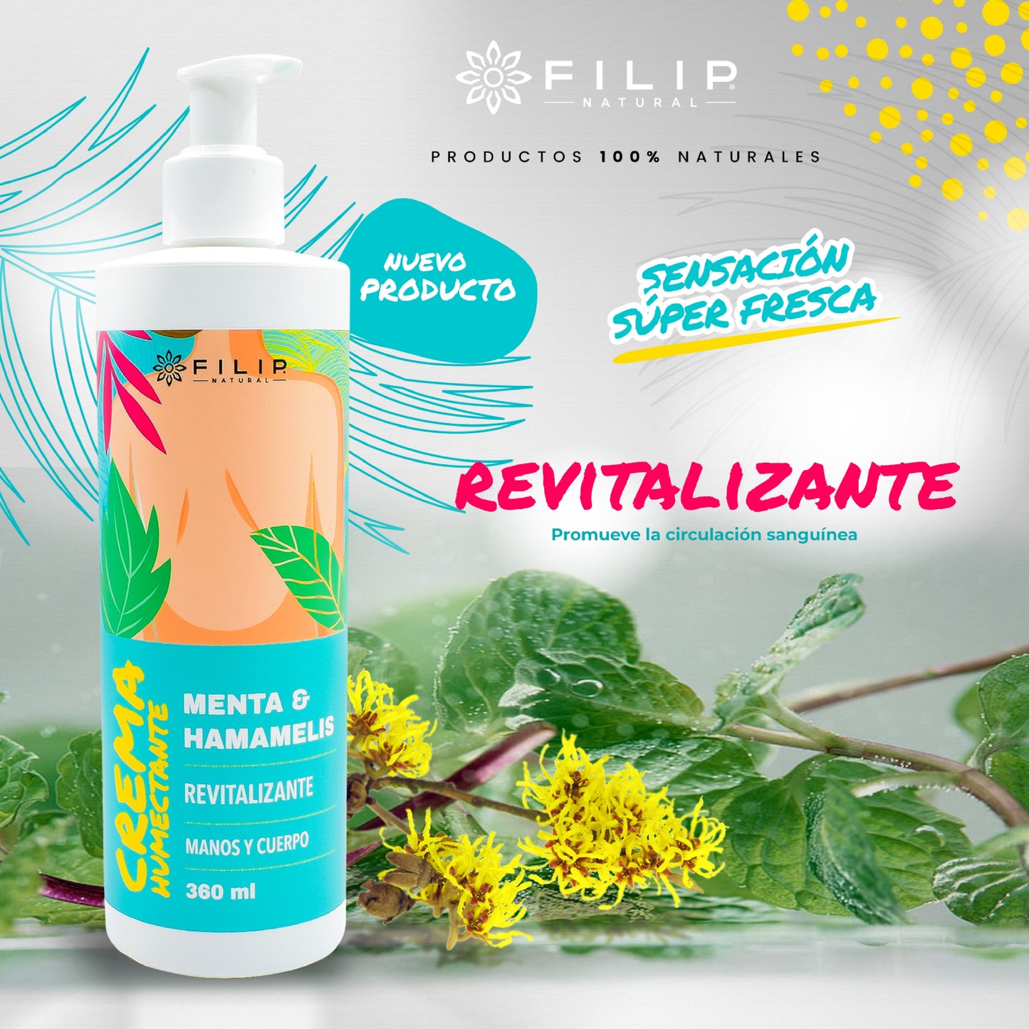Crema Humectante de Menta y Hamamelis, 360 ml.