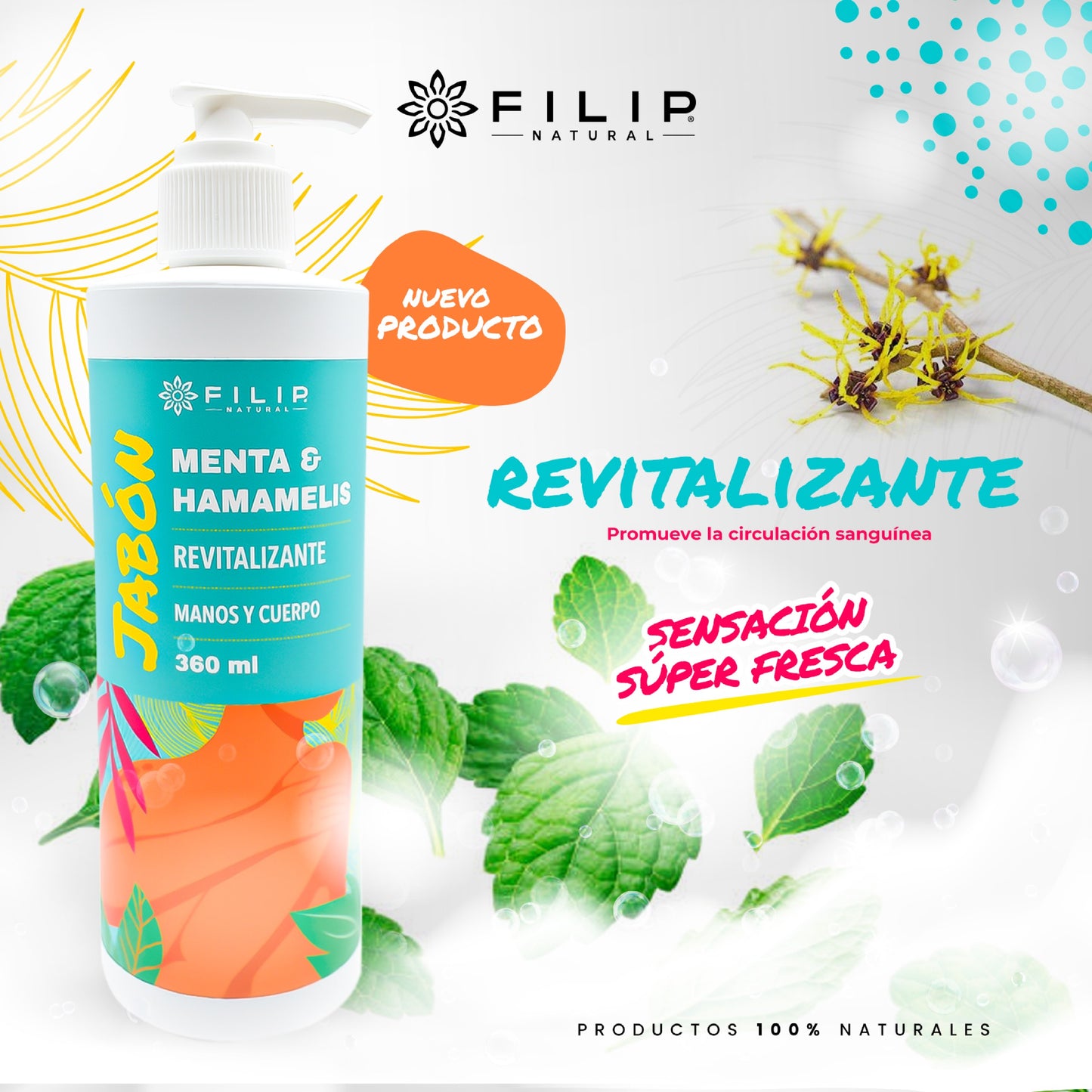 Jabón de Menta y Hamamelis, 360 ml.