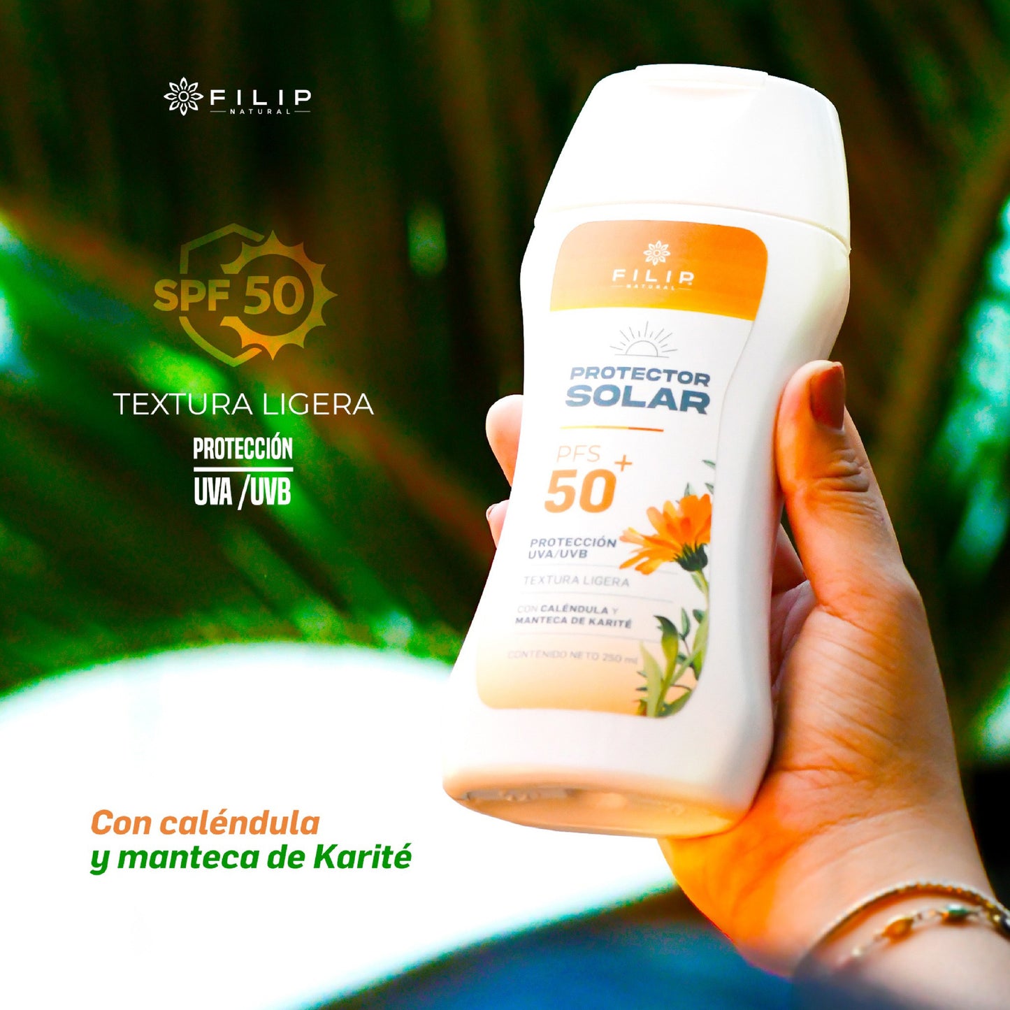 Bloqueador Solar Corporal FPS 50+ con Manteca de Karité, 250 ml.