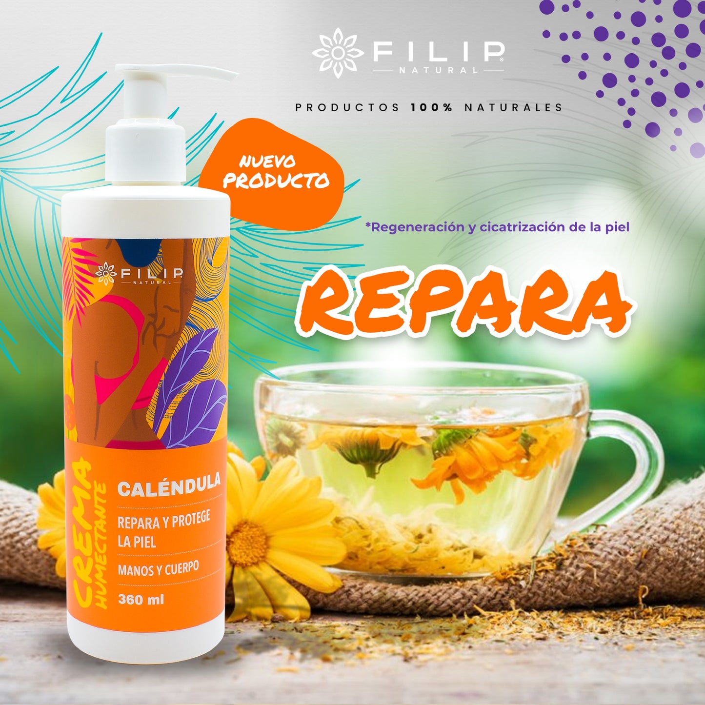 Crema Humectante de Caléndula, 360ml.