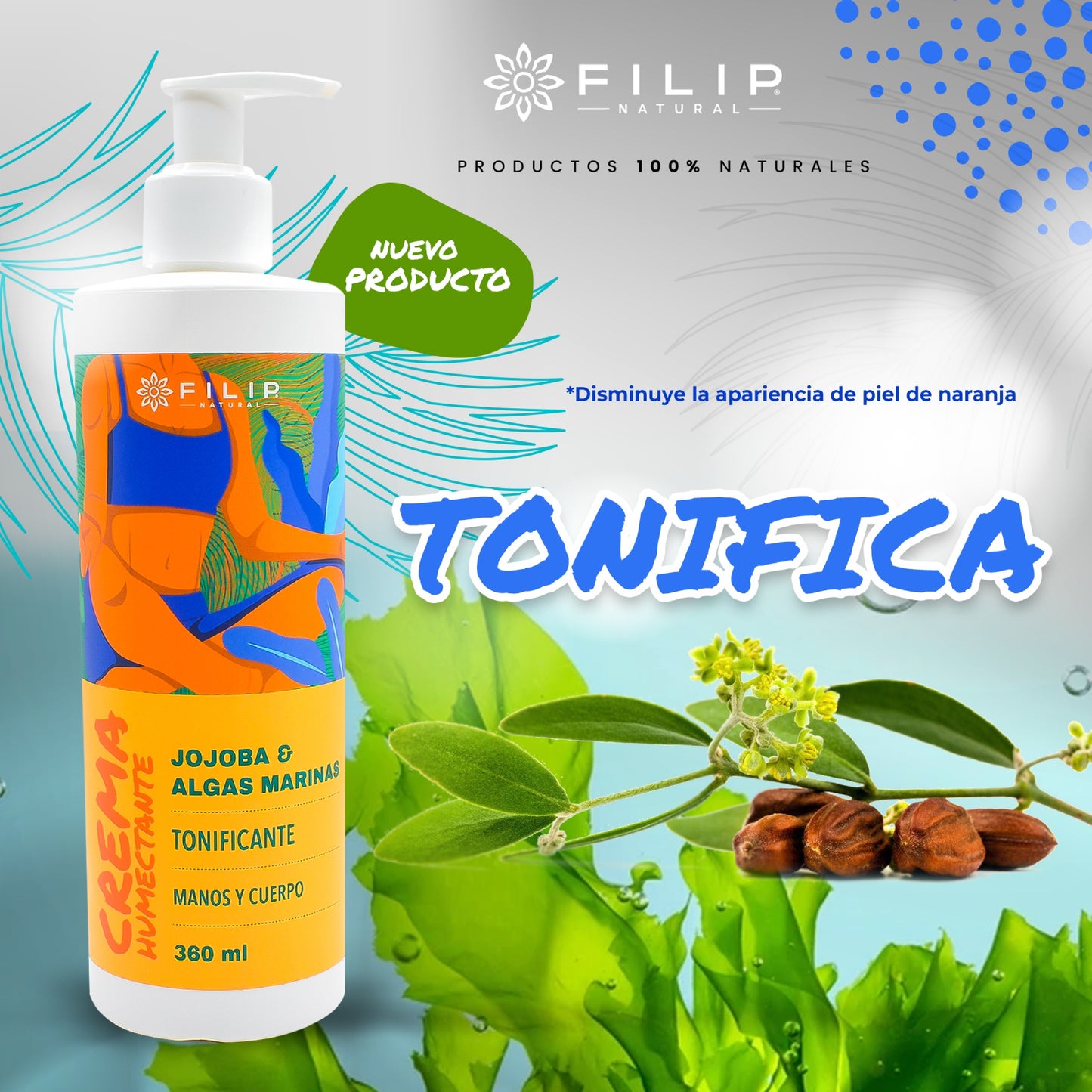 Crema Humectante de Jojoba y Algas Marinas, 360 ml.