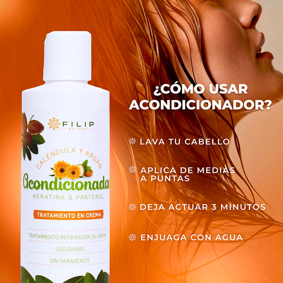 Acondicionador de Caléndula y Argán – Hidratante y Nutritivo, 250ml.